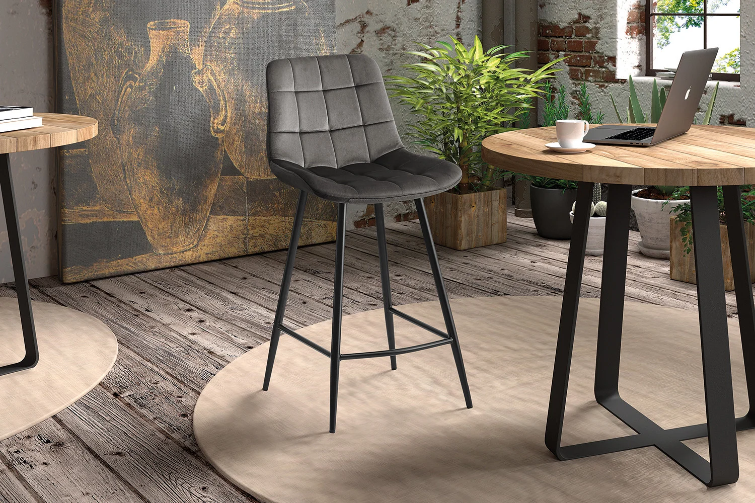 Barkruk Booskang Velvet Taupe - Afbeelding 2