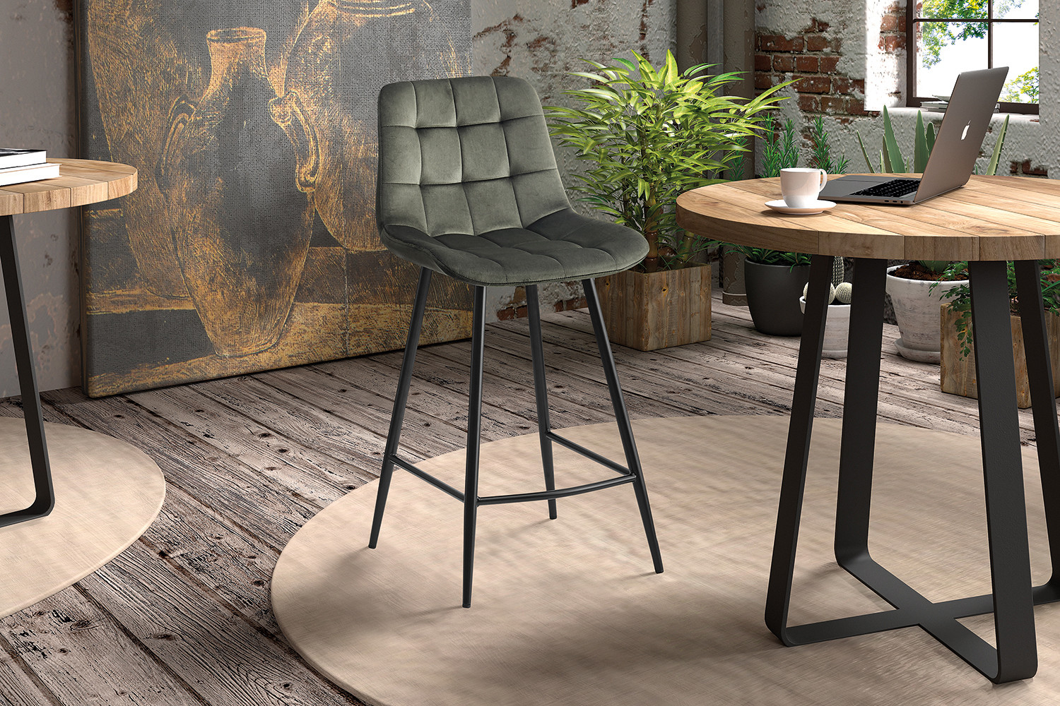Barkruk Troobak Velvet Groen - Afbeelding 2