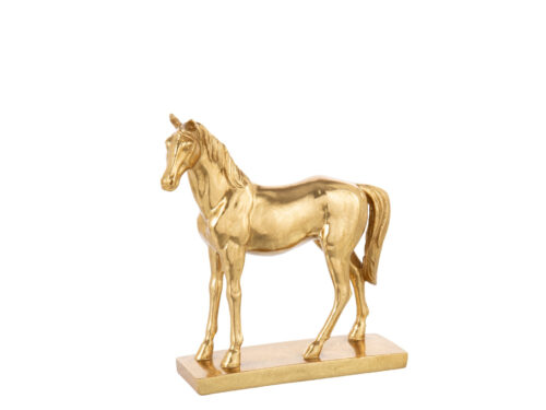 Goudkleurig Peistan paardenbeeld op sokkel, polyresin woonaccessoire met compacte, luxe uitstraling