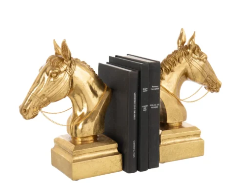 Moolty gouden polyresin boekensteunen set van 2 met paardenhoofd, decoratief en stevig voor boekenplank