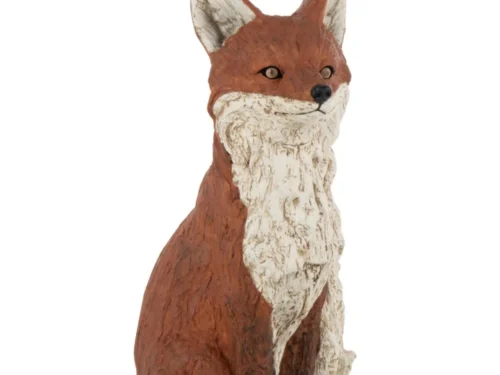 Decoratiefiguur Bohol polyresin bruine vos op voet met witte details, 52,2 cm hoog