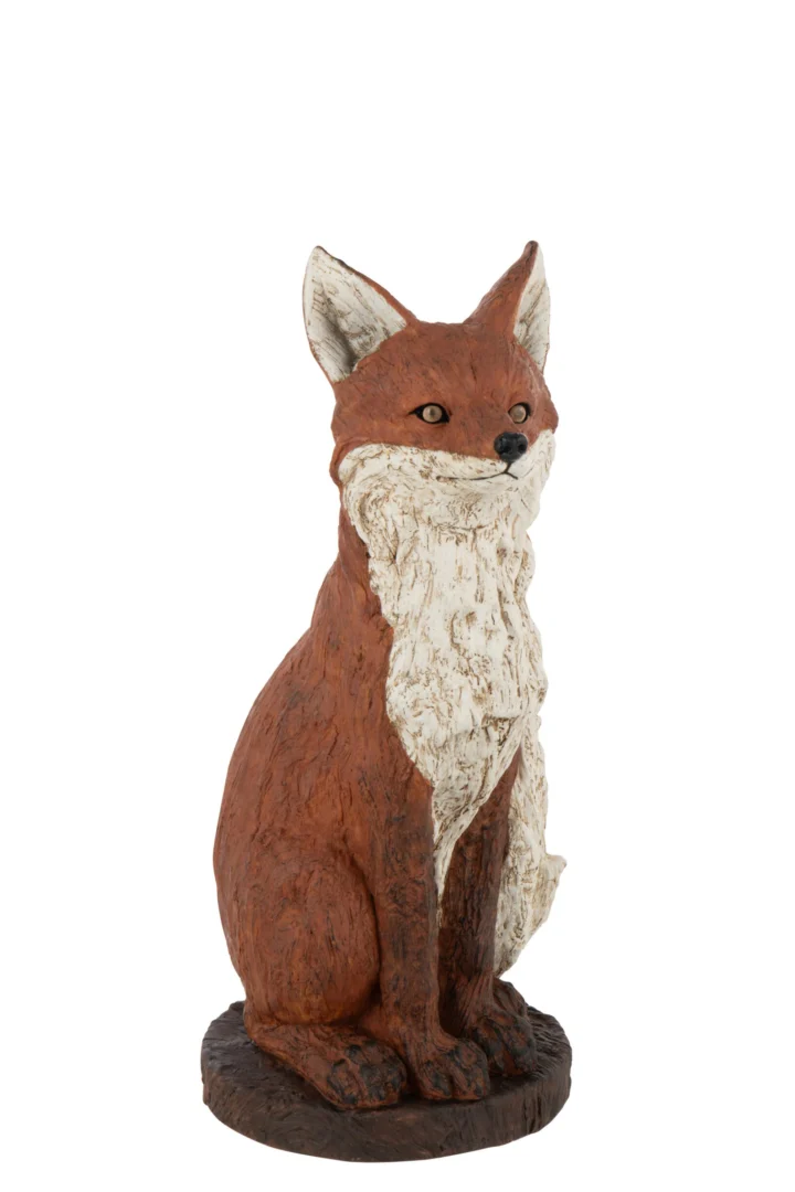 Decoratiefiguur Bohol polyresin bruine vos op voet met witte details, 52,2 cm hoog