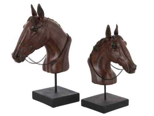 Decoratie Biesor bruine polyresin paardenkop op standaard, decoratief woonaccessoire met stevige basis