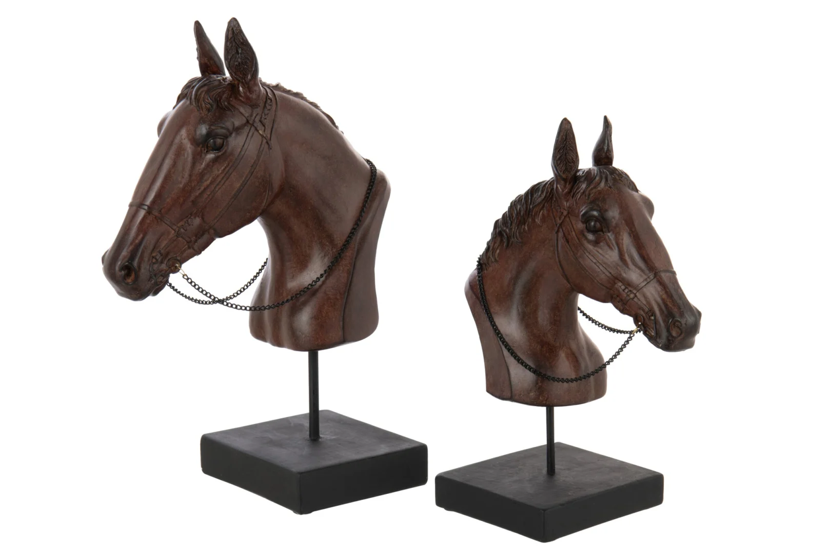 Decoratie Biesor bruine polyresin paardenkop op standaard, decoratief woonaccessoire met stevige basis