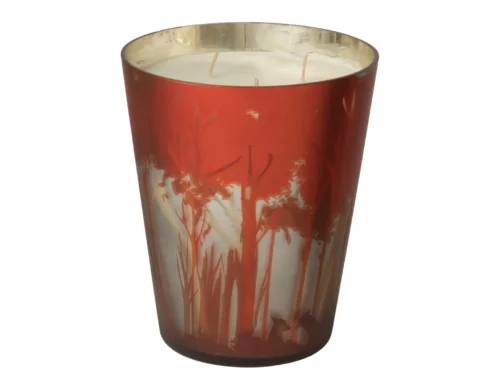 Geurkaars Peesane Rood in rood glas met druivenhoutgeur en warme, sfeervolle uitstraling