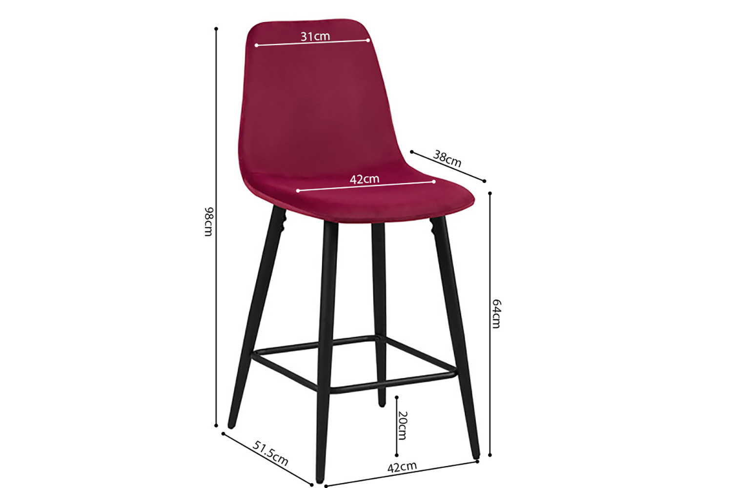 Counterstoel Birren Velvet Bordeaux - Afbeelding 3