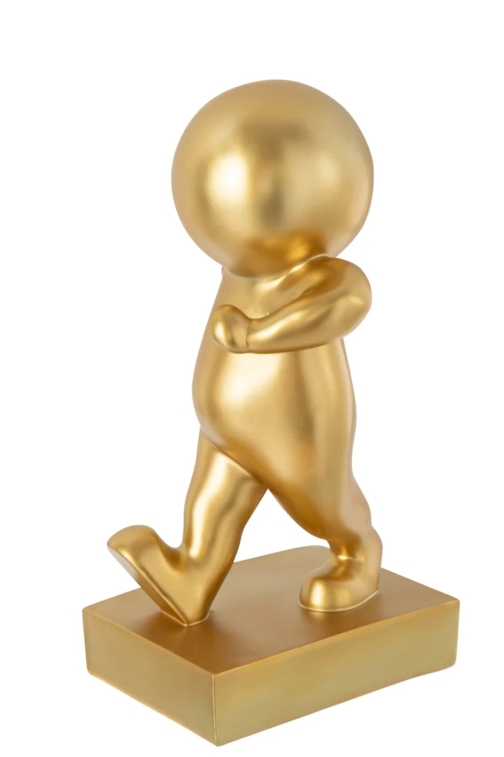 Woonaccessoire Vutaro Goud: goudkleurig beeldje van lopend figuur op sokkel, stijlvol en modern