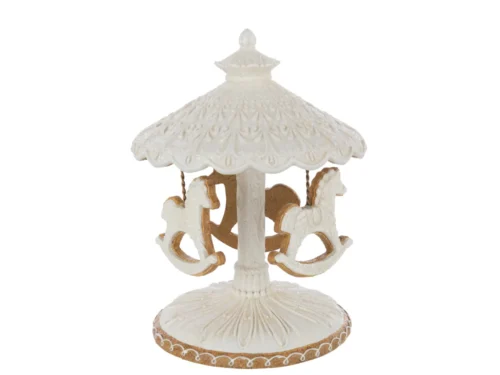 Woonaccessoire Halvura Beige, decoratief paardenmolenfiguur met verfijnde reliëfafwerking en gouden accenten
