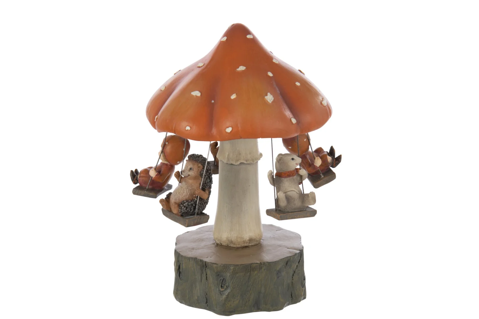 Decoratiefiguur Praardia meerkleurig met carousel-paddenstoel, kindfiguren en houten voet, H22 cm