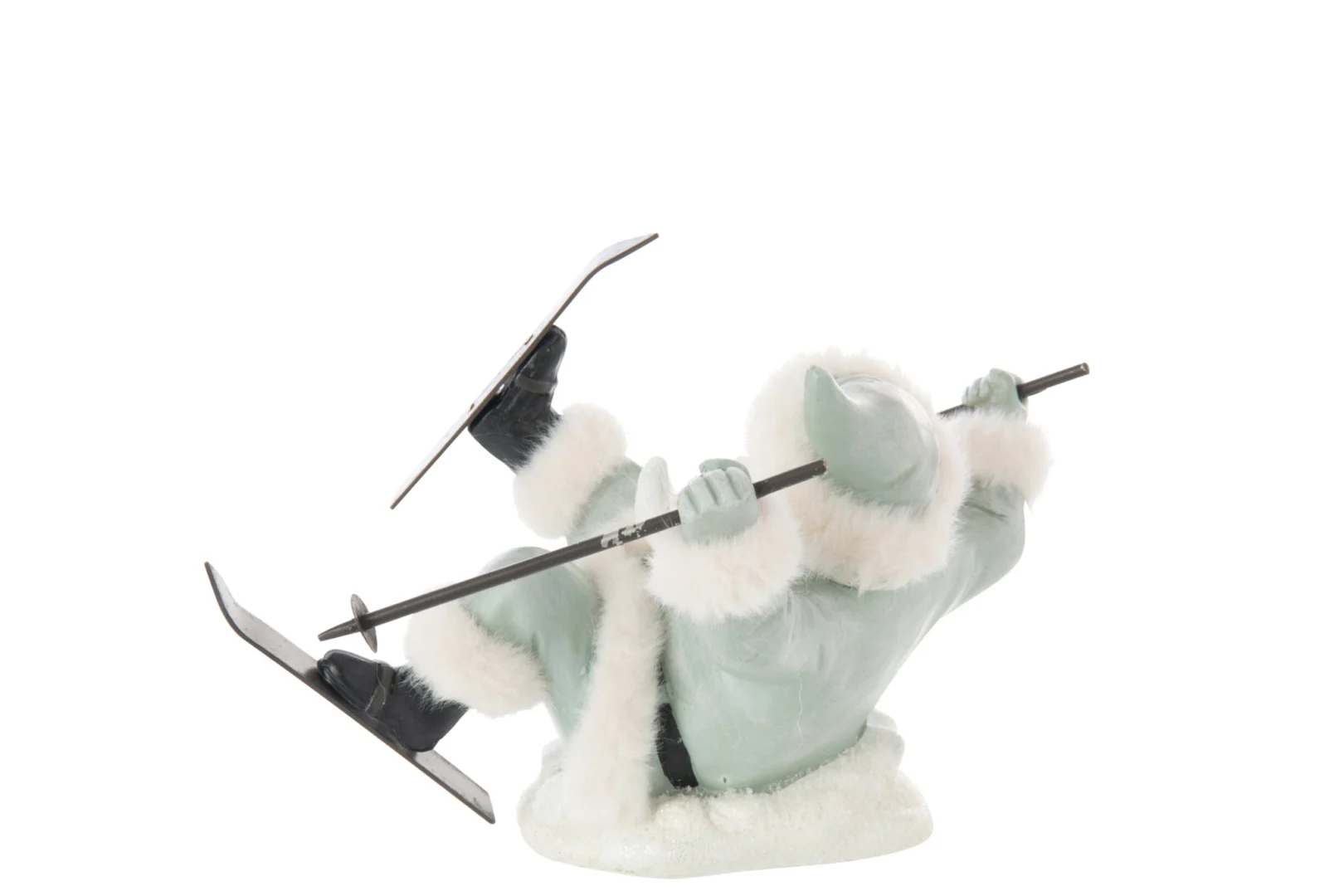 Blauwe Pressak decoratiefiguur met skis, winterse details en zachte afwerking, H16,5 cm