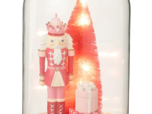 Kunstboom Greilero wit H28,5 cm met licht, notenkraker en cadeaus in glazen stolp