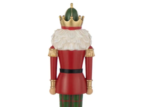 Notenkraker Grijpskerk rood, decoratieve kerstfiguur op voet met kroon, baard en groene details