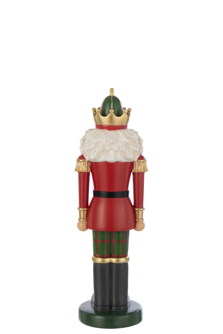 Notenkraker Grijpskerk rood, decoratieve kerstfiguur op voet met kroon, baard en groene details