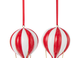 Decoratiehanger Biebol Rood set van 2, luchtballonvorm met Santa en winterse rode-witte details