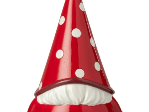 Decoratiefiguur Jaulvon rood, feestelijke kabouter met witte stippen en hoge puntmuts, H41,5 cm