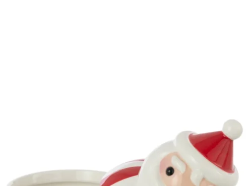 Kom Cardine Dolomiet Rood: feestelijke kerstkom met deksel, rode strepen en Santa-design van dolomiet