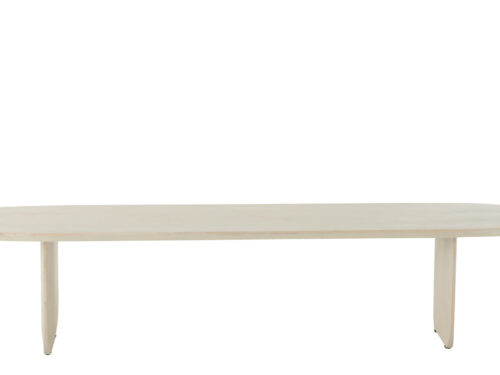 Bank Voskero hout wit, 190 cm, met afgeronde zitting en stevige acaciahouten poten