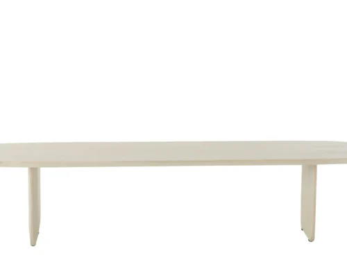 Bank Voskero hout wit, 190 cm, met afgeronde zitting en stevige acaciahouten poten