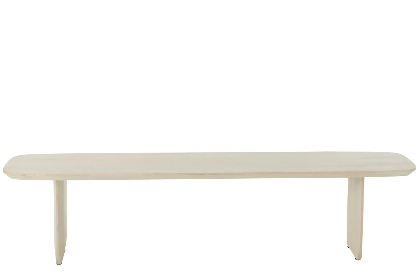 Bank Voskero hout wit, 190 cm, met afgeronde zitting en stevige acaciahouten poten