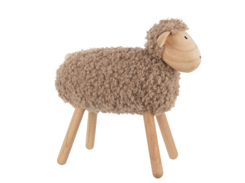 Decoratiefiguur Sofia schaap van naturel hout en imitatiebont, warm en speels woonaccessoire