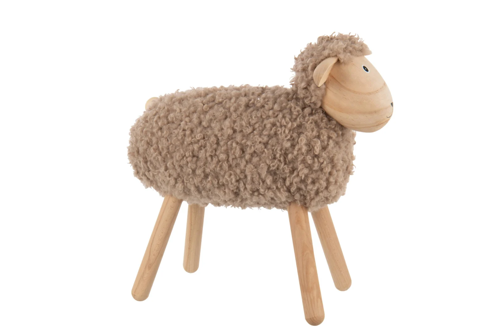 Decoratiefiguur Sofia schaap van naturel hout en imitatiebont, warm en speels woonaccessoire