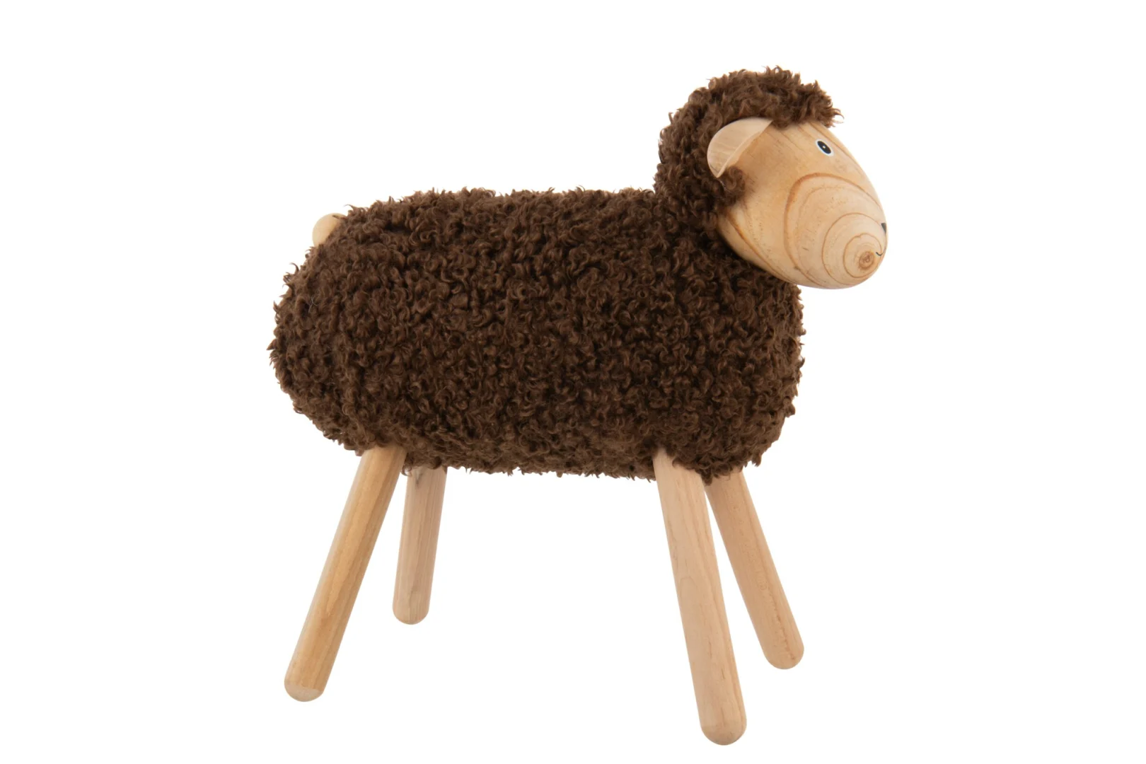 Decoratiefiguur Skoosira schaap van naturel nepbont en beukenhout, H45 cm, warm en speels