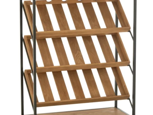 Barmeubel Grorme Naturel 70 cm met metalen frame, schuine wijnvakken en twee lades in houtlook