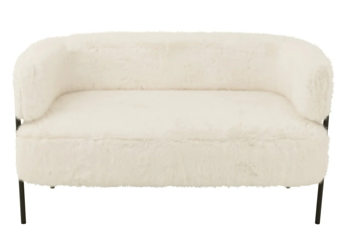 Vinton 2-zitsbank in wit bontlook met slanke zwarte metalen poten, compact en modern