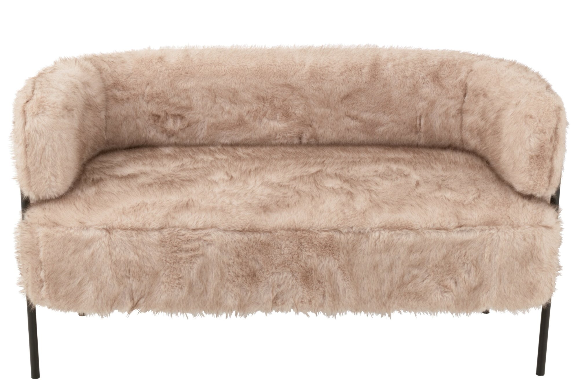 Guloro 2-zitsbank beige met zachte stof, houten details en slanke zwarte metalen poten