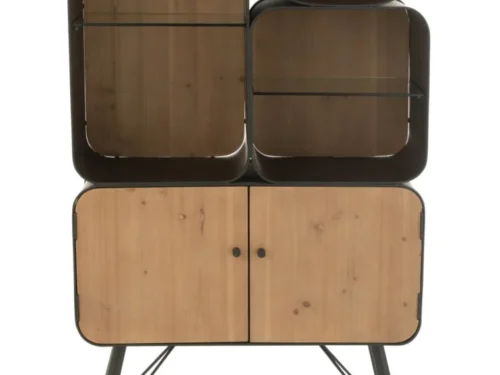Rek Skiety Metaal 80 cm met zwart metalen frame, houtlook vakken en opbergruimte