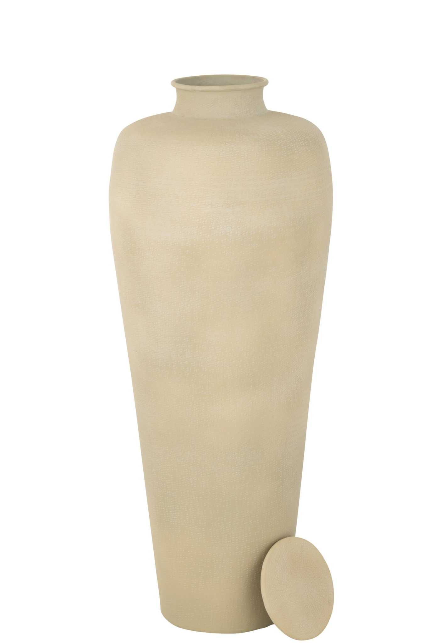 Vloervaas Prauvira Aluminium Beige H101 cm, hoge cilindervaas met slanke vorm en zachte ecru kleur