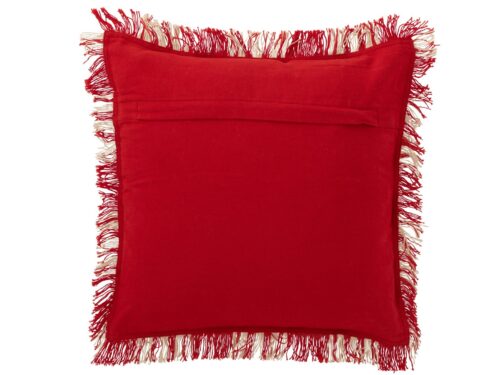 Kerstkussen Haltine Rood 45x45 cm met speelse franjes, zacht katoen en feestelijke uitstraling