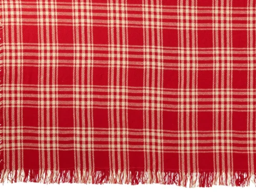 Deken Geelvino rood met ruitpatroon en speelse franjes, 100% katoen, 180 x 130 cm