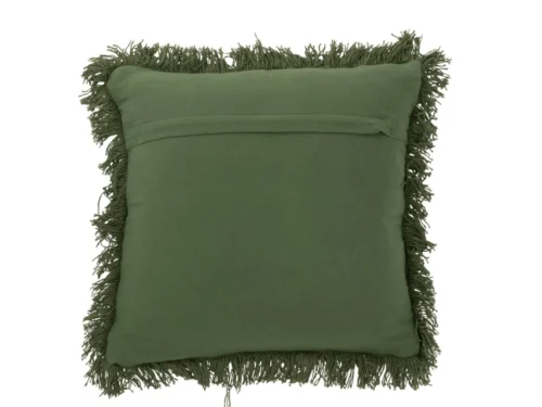 Groen Veessan kussen 45x45 cm van 100% wol met franjes, vol en sfeervol voor bank of bed