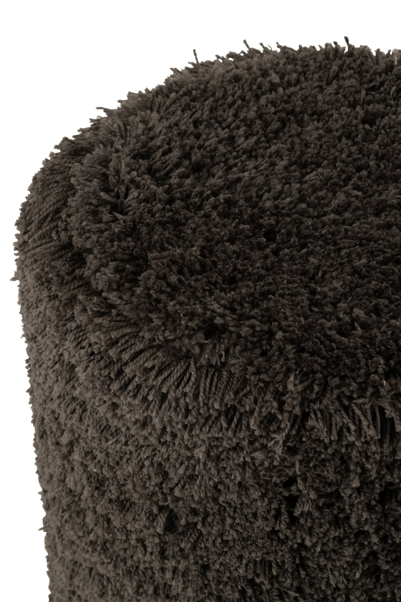 Poef Grou Polyester Grijs met zachte fluffy structuur en compact, rond design