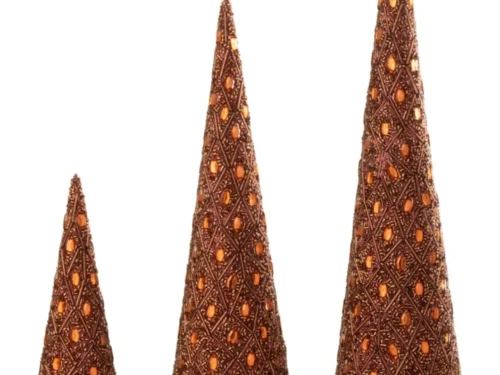 Decoratie Tausak metaal bruin set van 3, decoratieve kegels met kralen en warme roestbruine tinten