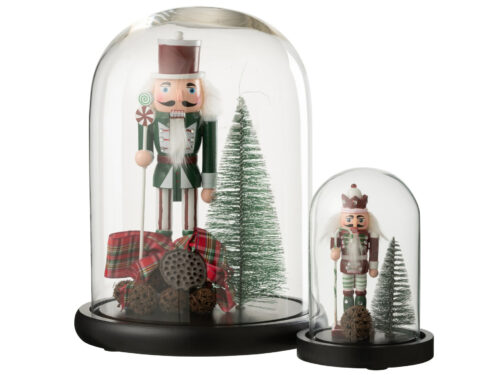 Notenkraker Flaarrun Glas Rood in stolp, met winterdecor en dennenboompje, decoratief woonaccessoire