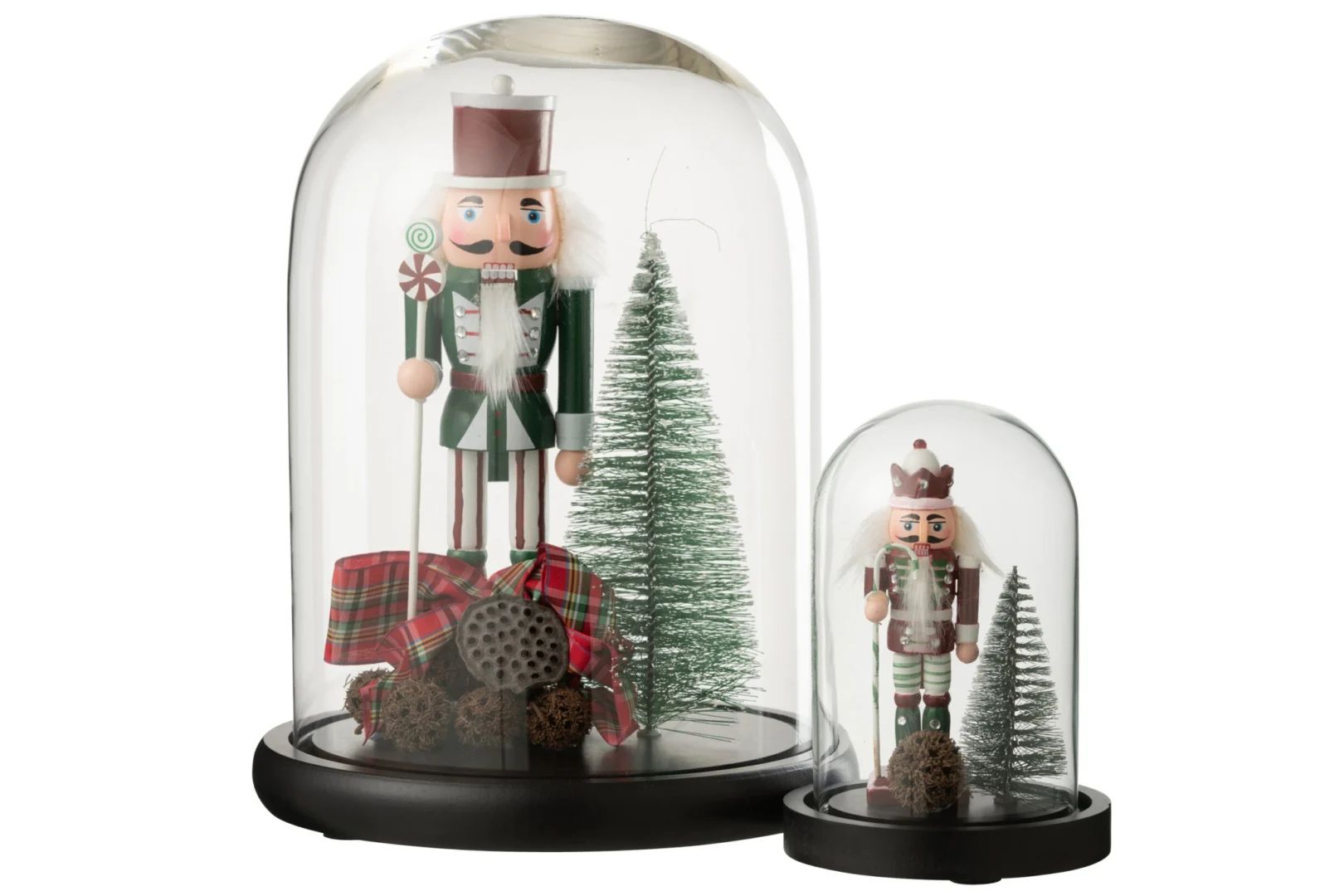 Notenkraker Flaarrun Glas Rood in stolp, met winterdecor en dennenboompje, decoratief woonaccessoire