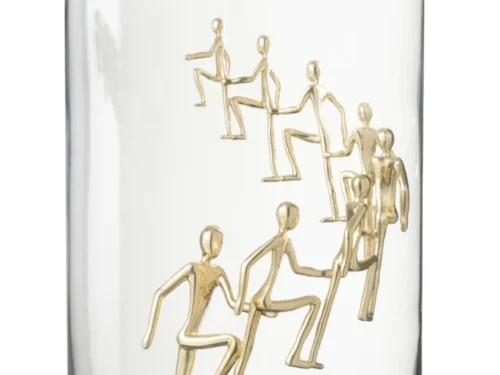 Decoratie Jonsane Glas Goud met klimmende goudkleurige figuren onder een glazen stolp op zwarte voet