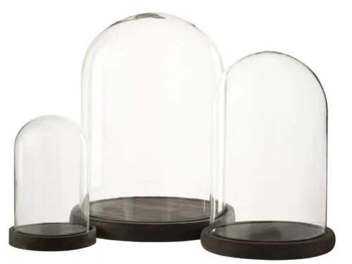 Decoratie Nyborg Glas Bruin stolp met donkerbruin glas en grenenhouten basis, set van 3 formaten