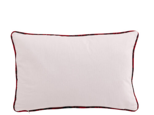 Kerstkouskussen Broler wit, 45x30 cm, van katoen met rood geruite bies voor een warme wintersfeer