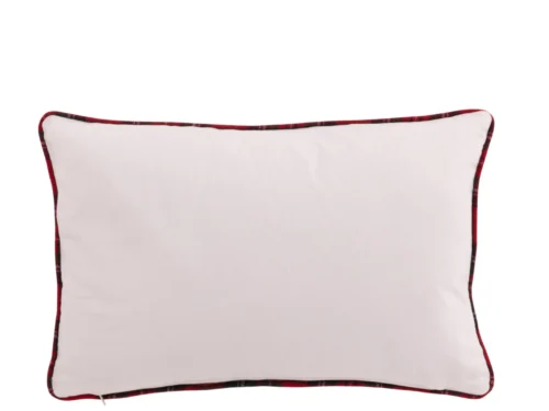 Kerstkouskussen Broler wit, 45x30 cm, van katoen met rood geruite bies voor een warme wintersfeer