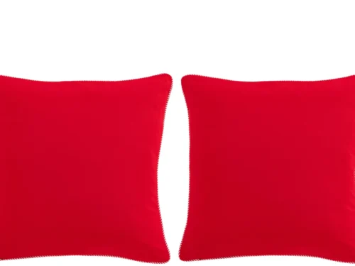 Set van 2 rode Fierdir kussens 45x45 cm, vol gevuld en decoratief met gestreepte rand