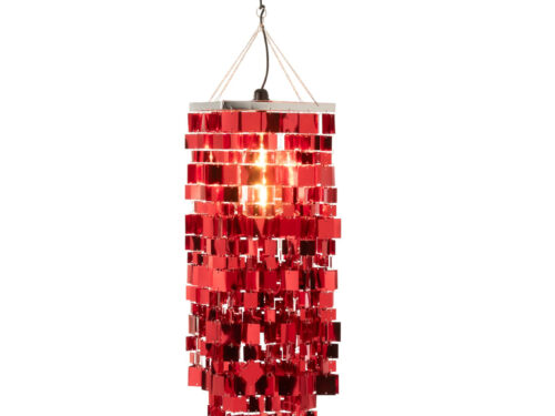 Rode Kroonluchter Noordand PVC met vierkante kap en lange hangende stroken, 122 cm hoog