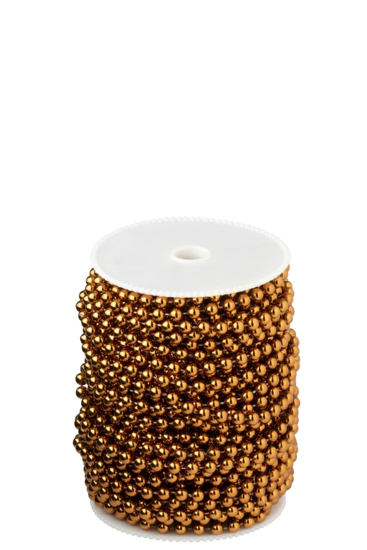 Decoratie Keldor PS Bruin met glanzende goudbruine kralen en witte bovenzijde, compact en sfeervol