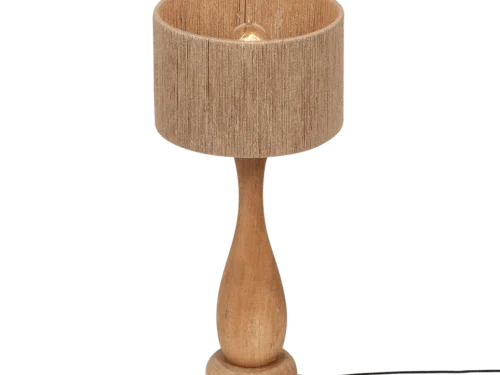 Tafellamp Naaro van hout en jute, 54 cm hoog, met warme natuurlijke uitstraling en snoerschakelaar