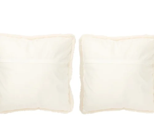 Zummen beige sierkussens set van 2, 60 x 60 cm, zacht polyester met decoratieve franjerand