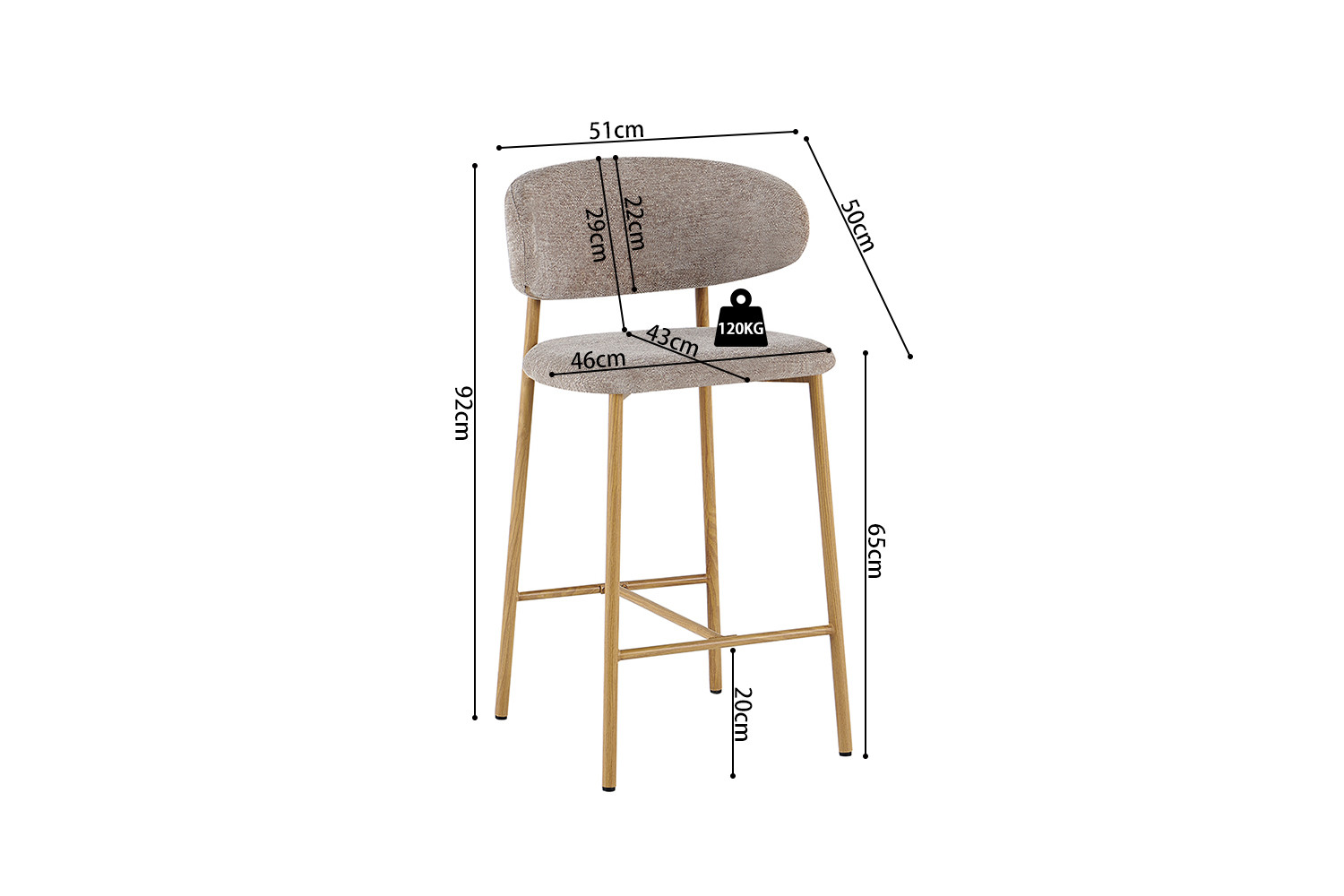 Counterstoel Bolvum Naturel - Afbeelding 12