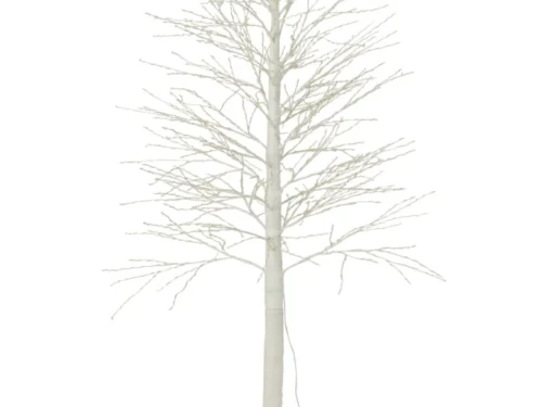 Witte kunstboom Nelura H210 cm van kunststof en metaal met LED-aansluiting, slank en winters design
