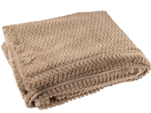 Deken Fleldonte Beige, zachte pluizige plaid in beige polyester met warme teddystructuur